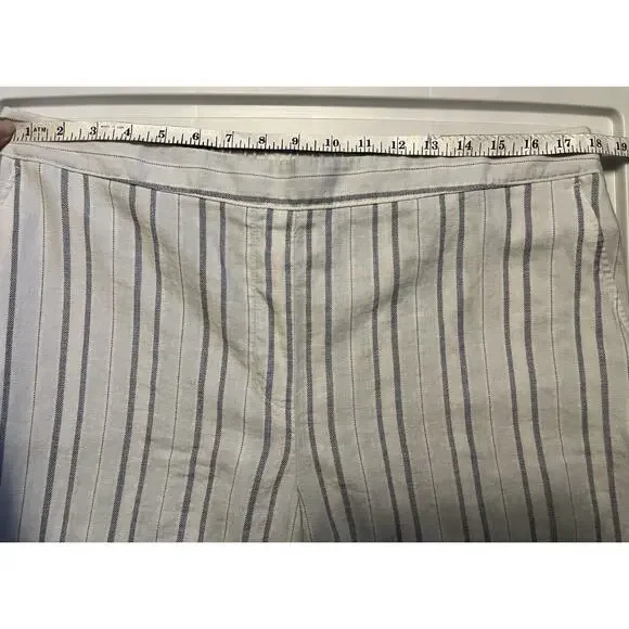 Chicos Striped Linen Blend Cropped Pants Wide Leg Blue White Size 14 Large Boho - Picture 7 of 9